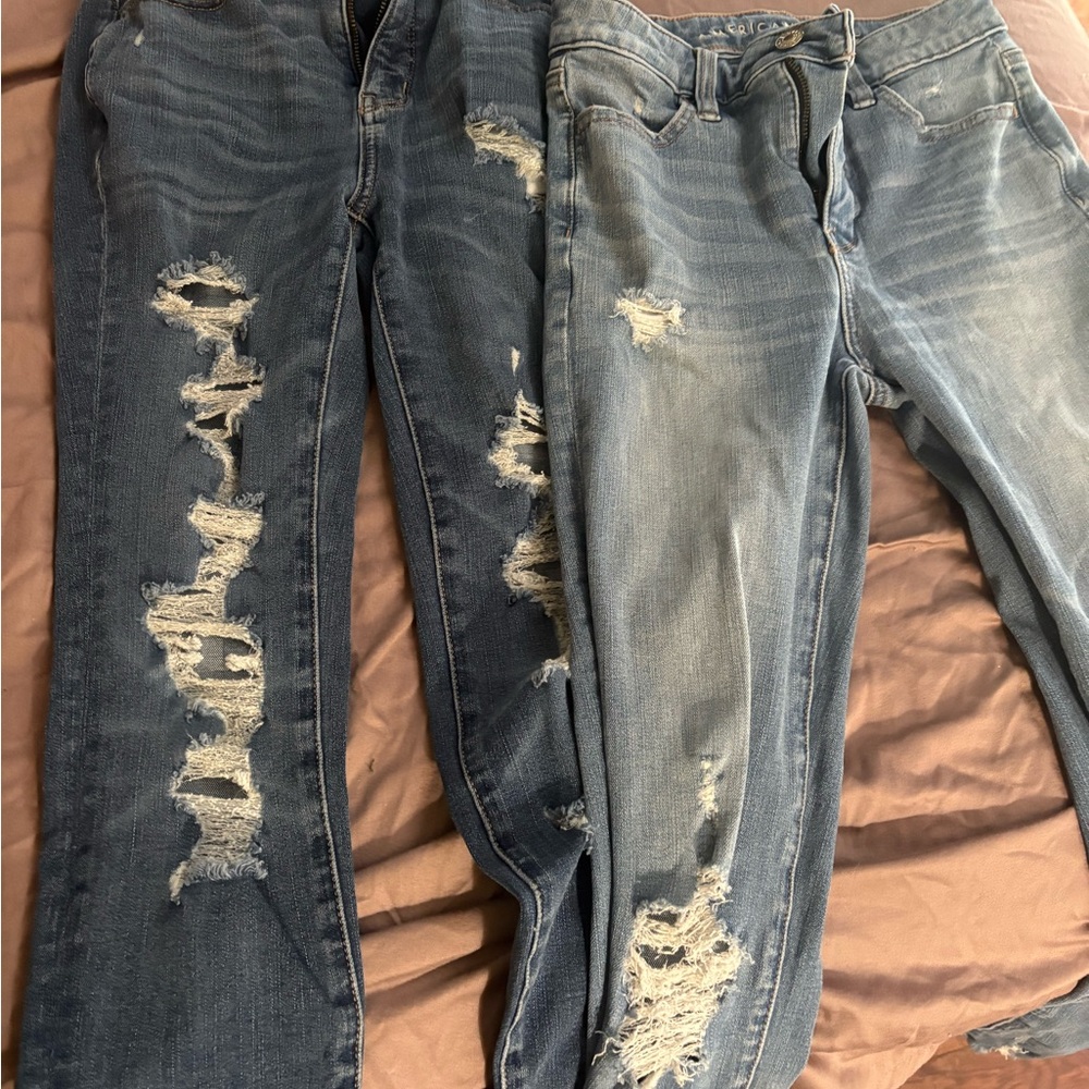American Eagle Outfitters Ripped Blue Skinny Jeans